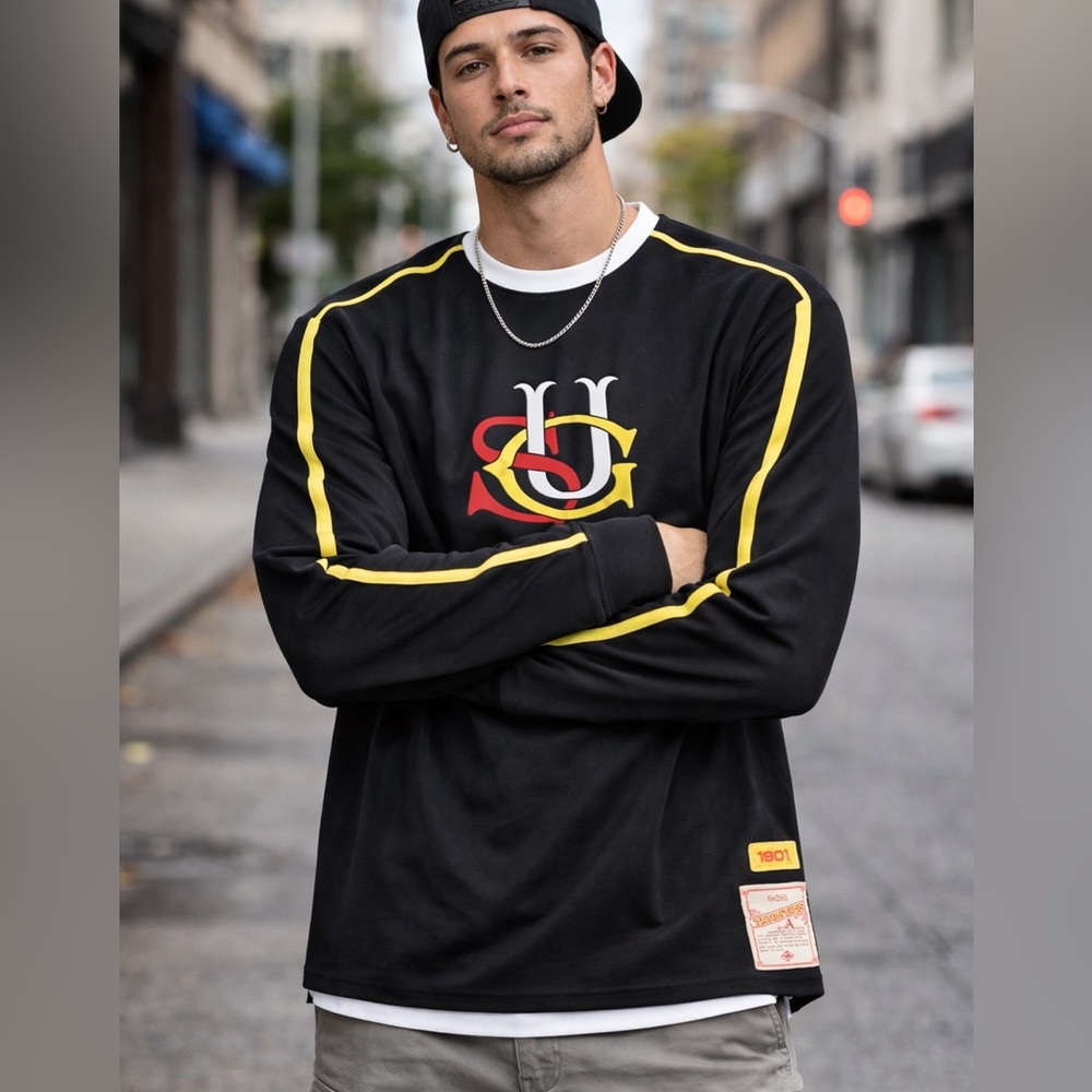 Tradition 1901 Long Sleeve Shirt Black Yellow Piping Embroidered Logo XL